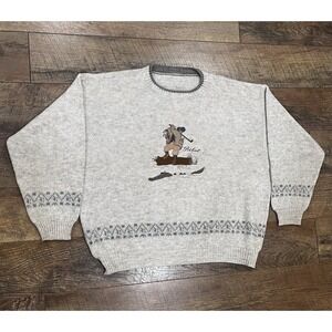 Vintage Golf Embroidered Wool Knit Sweater Made In Italy XXL‎ Tan Beige